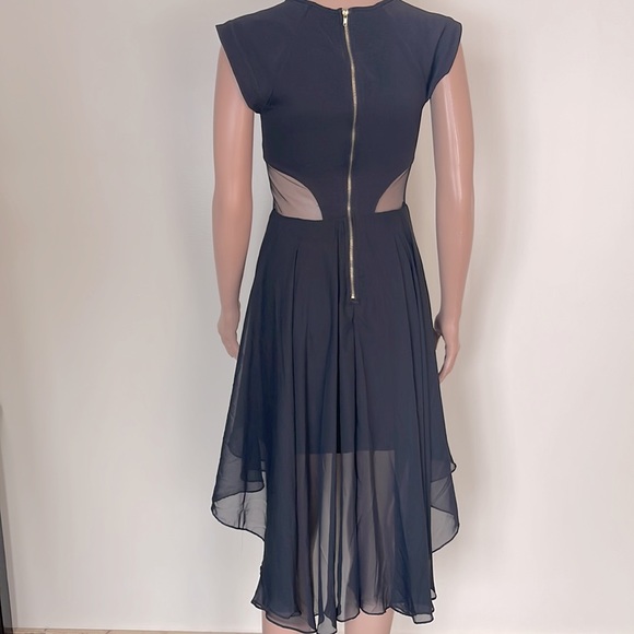 FINN & CLOVER Black Midi Dress with Sheer Overlay Size Small - Picture 5 of 16